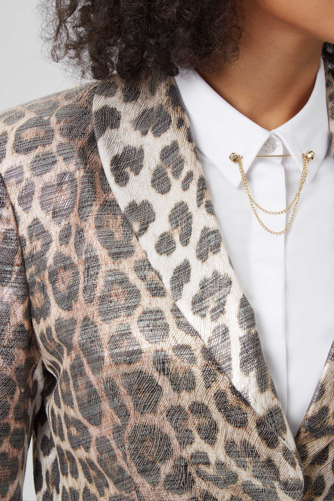 Twisted Tailor Womenswear Partanen Gold Metallic Leopard Print Suit Jacket