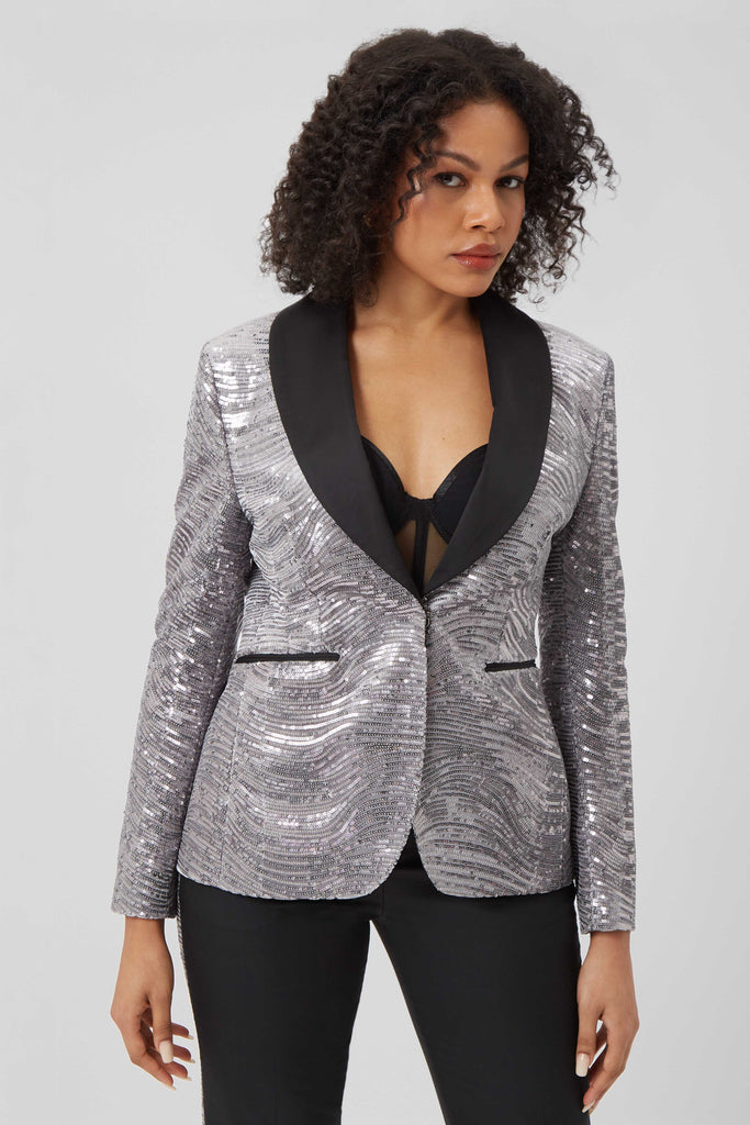Twisted Tailor Womenswear Swayze Sequin Tuxedo Jacket in Silver