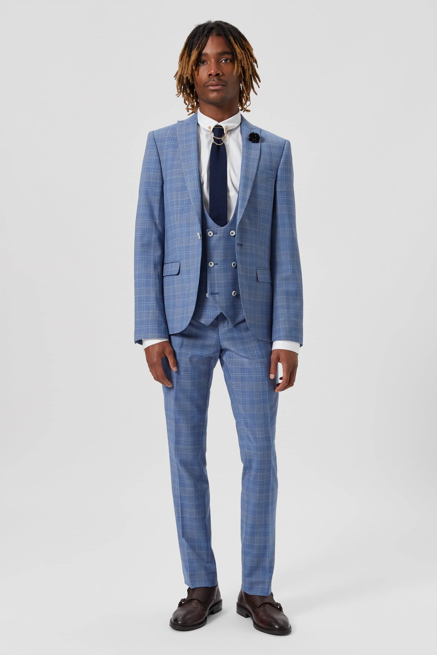 Breamore Skinny Fit Blue Check Wool Trousers - ARCHIVE