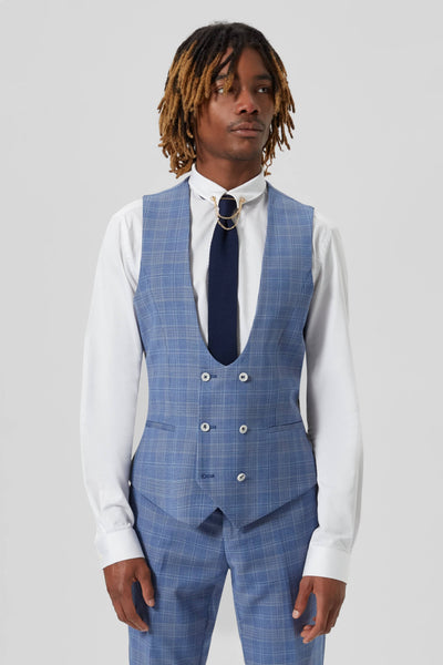 Light blue shop check waistcoat