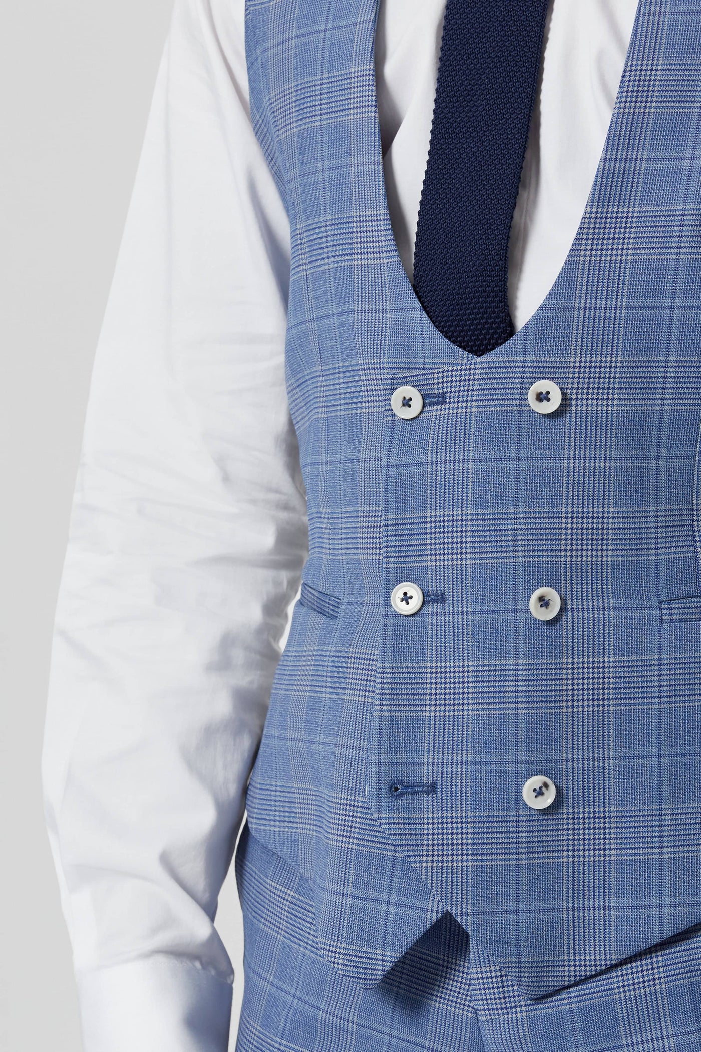 Breamore Skinny Fit Blue Check Wool Waistcoat - ARCHIVE