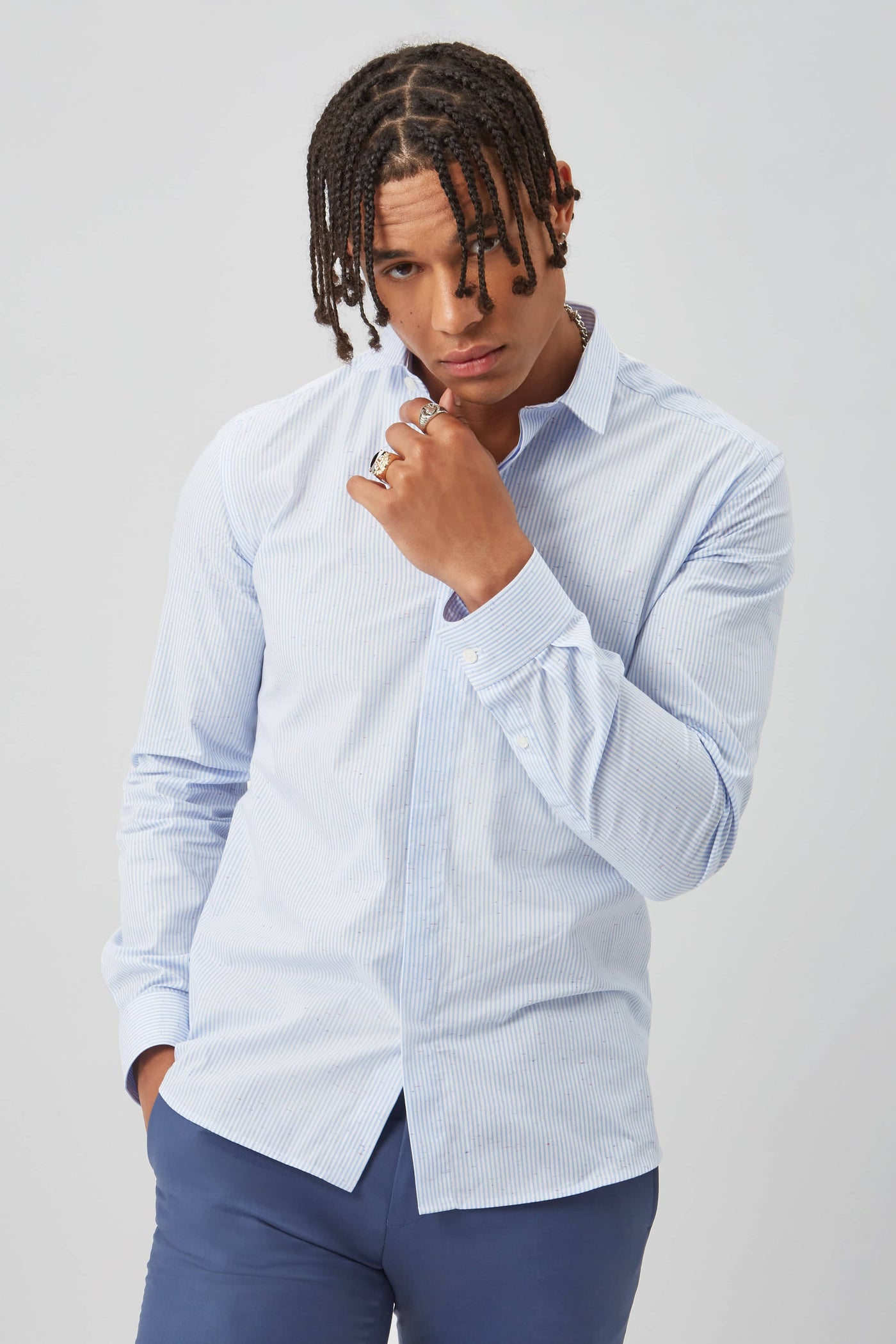 Curran Skinny Fit Blue Stripe Cotton Shirt