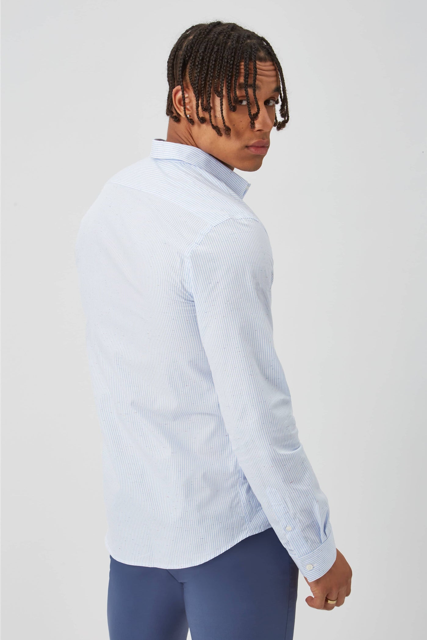 Curran Skinny Fit Blue Stripe Cotton Shirt