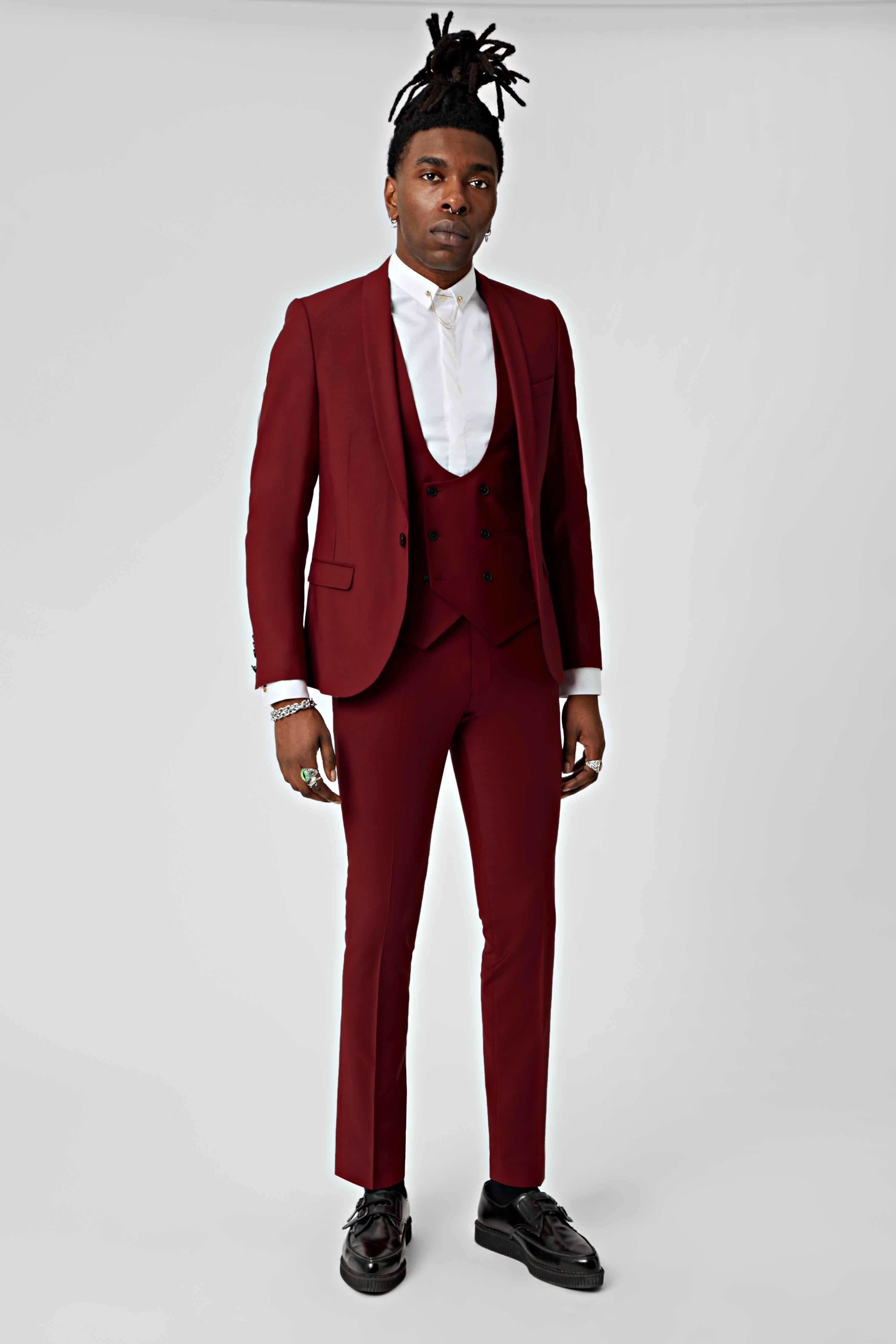 Ellroy Skinny Fit Red Wool Suit