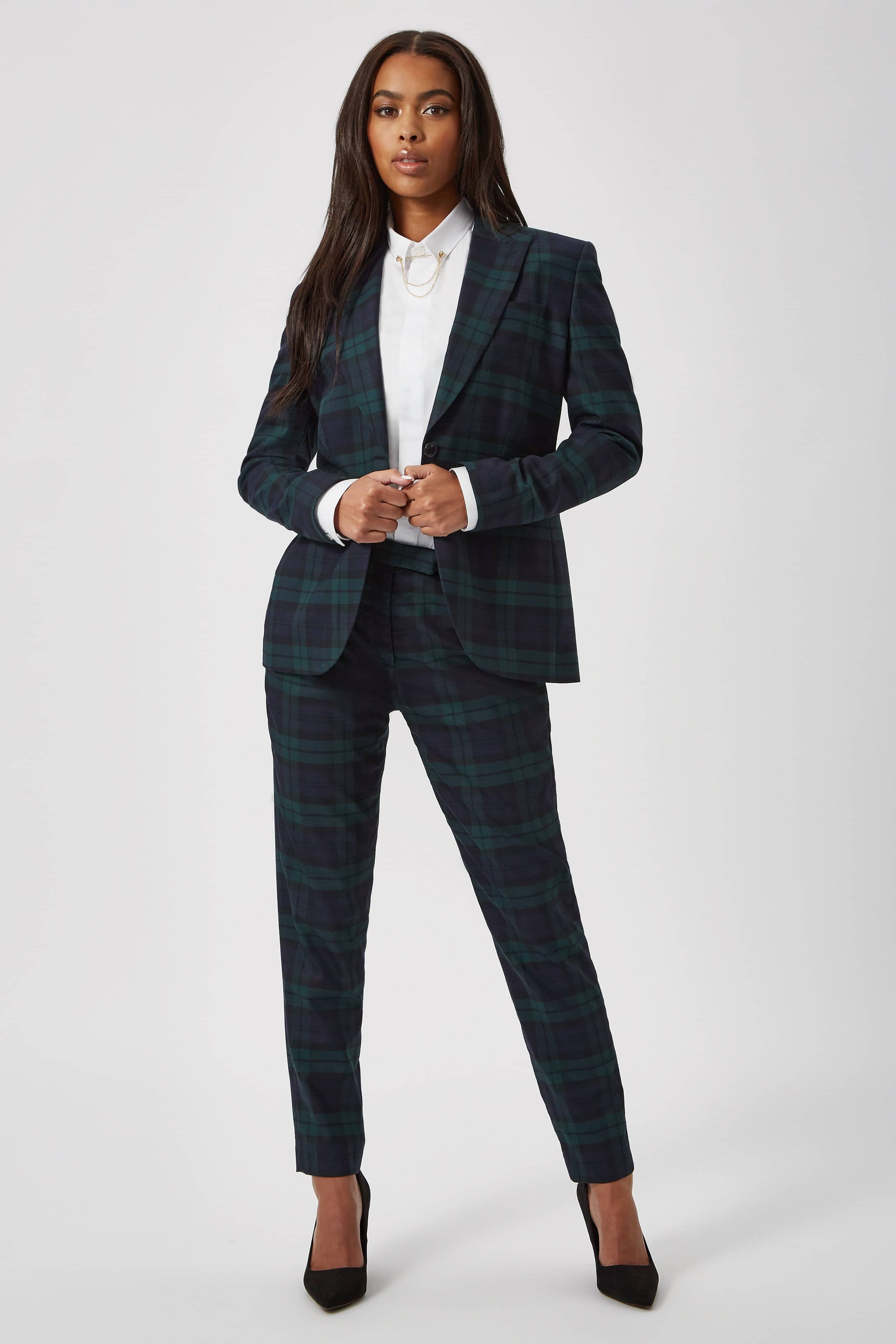 Twisted Tailor Grace Green and Navy Tartan Suit Trousers