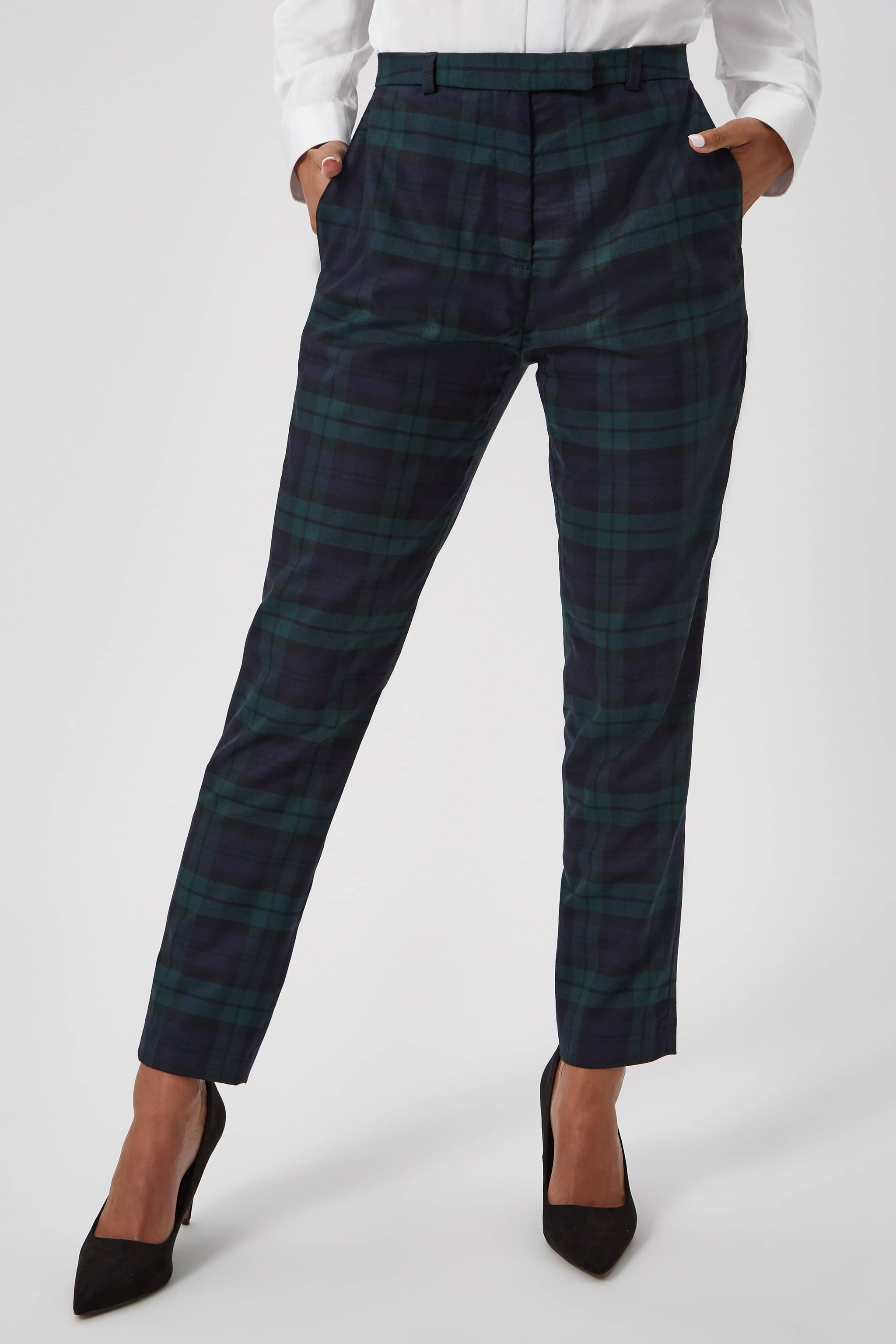Ladies blue tartan trousers discount